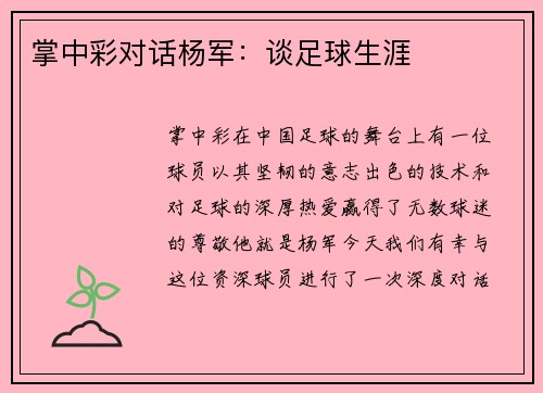 掌中彩对话杨军：谈足球生涯