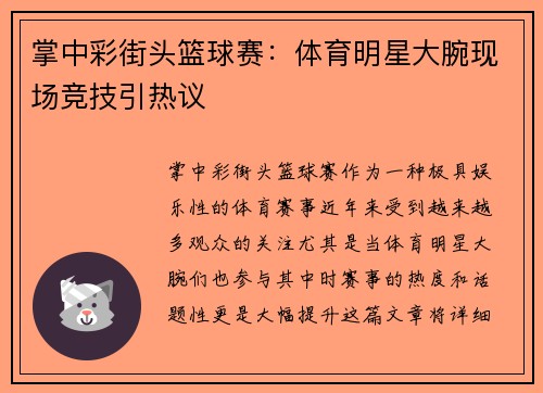 掌中彩街头篮球赛：体育明星大腕现场竞技引热议