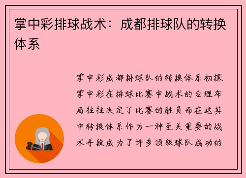掌中彩排球战术：成都排球队的转换体系