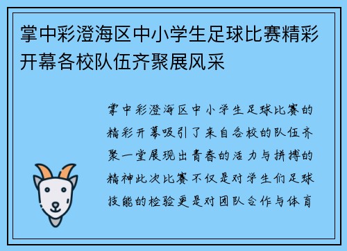 掌中彩澄海区中小学生足球比赛精彩开幕各校队伍齐聚展风采